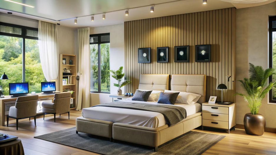 Screenshot 2024-11-03 at 10-52-27 Free Photo Modern bedroom with large bed wooden wall and natural light